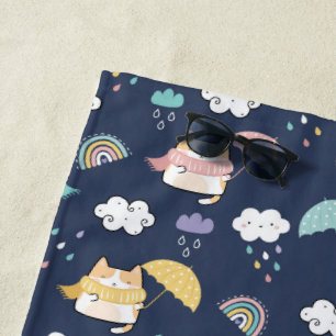 Cosy Rainy Day Pattern Beach Towel