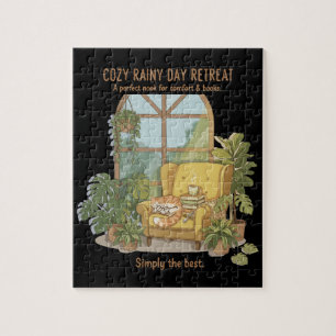 Cosy Rainy Day Retreat   Cute Cat with Books  Jigsaw Puzzle