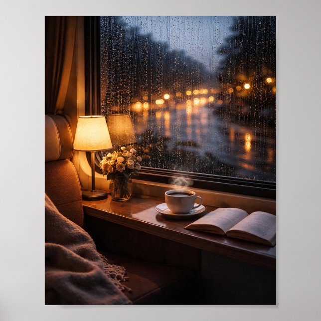 Cosy Rainy Train Window Poster (Front)