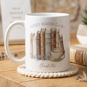 Cosy Reader Club Watercolor Floral Books Script Coffee Mug