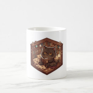 Cosy Reading Black Cat in Library Bookshelf Dioram Coffee Mug