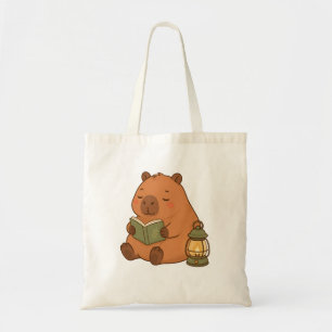 Cosy Reading Capybara Lantern Cottagecore Tote Bag