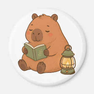Cosy Reading Capybara Lantern Kawaii Fridge Magnet