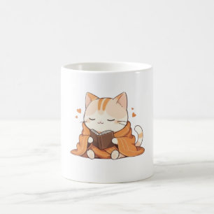Cosy Reading Cat Kawaii Bookworm Kitten Design Coffee Mug