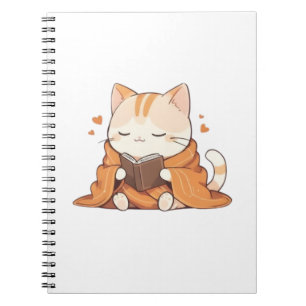 Cosy Reading Cat Kawaii Bookworm Kitten Design Notebook