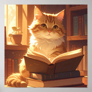 Cosy Reading Cat Poster