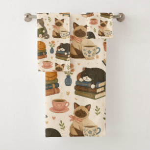 Cosy Reading Cats and Coffee Bookworm Bath Towel Set