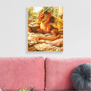 Cosy Reading Dragon Canvas Print