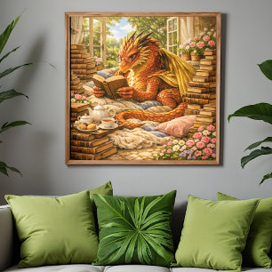 Cosy Reading Dragon Poster