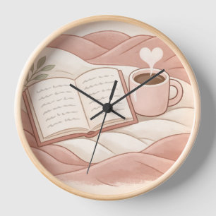 Cosy Reading Moment - Coffee and Book Lover Design Clock