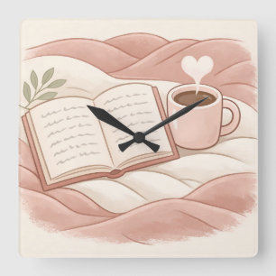 Cosy Reading Moment - Coffee and Book Lover Design Square Wall Clock