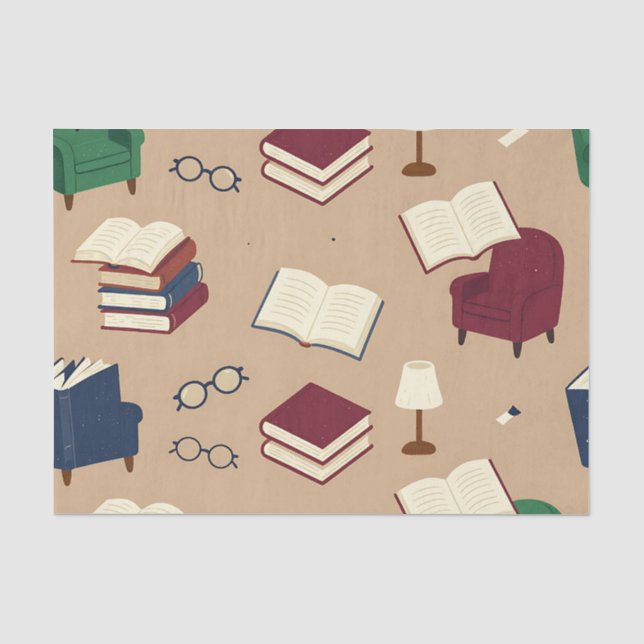 Cosy Reading Nook Books Pattern Tissue Paper (Front)