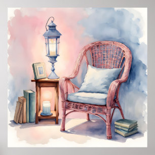 Cosy Reading Nook Watercolor Art Print