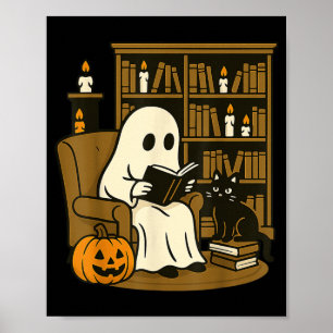 Cosy Reading With Black Cat And Pumpkin Halloween Poster
