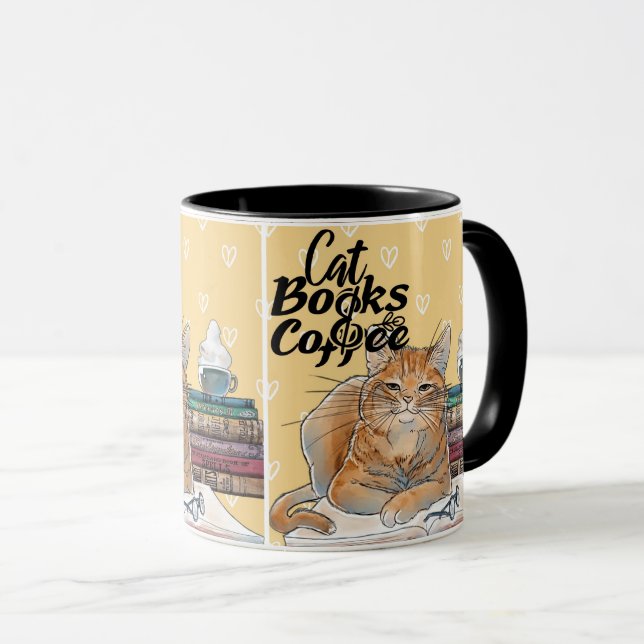 Cosy Reading with Cute Cats and Coffee Vibes Mug (Front Right)