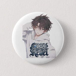Cosy Rebel Anime Boy - Cute Aesthetic Glasses  6 Cm Round Badge