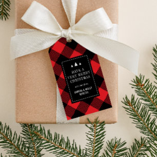 Cosy Red and Black Buffalo Plaid Christmas Gift Tags