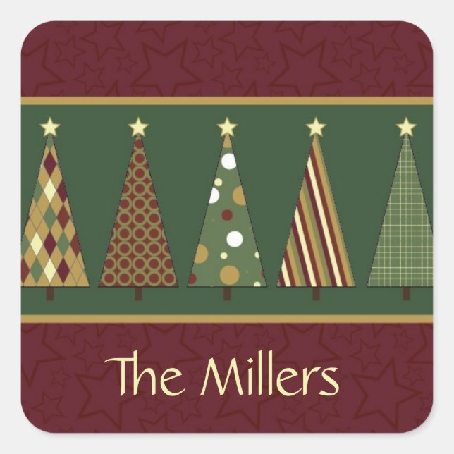 Cosy Red and Green Christmas Tree Square Sticker (Front)