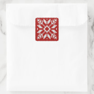 Cosy Red and White Knitted Snowflake Holiday Square Sticker