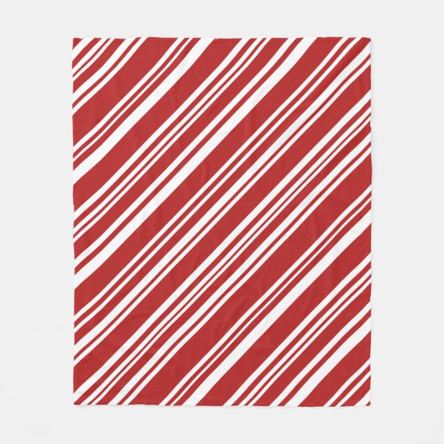 Cosy Red and White Modern Peppermint Stripes Fleece Blanket (Front)