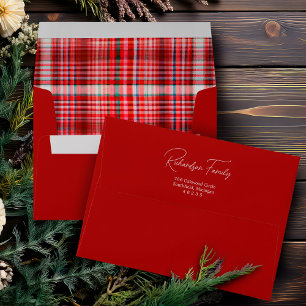 Cosy Red and White Plaid Flannel Pattern Address Envelope