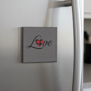 Cosy Red Buffalo Plaid Love Knit Pattern  Magnet