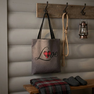 Cosy Red Buffalo Plaid Love Knit Pattern Tote Bag