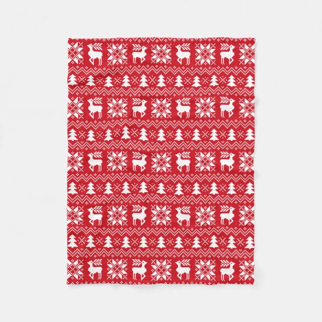 Cosy Red Christmas Sweater Inspired Pattern Fleece Blanket (Front)
