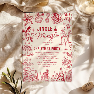 Cosy Red Doodle Christmas Party Invitation