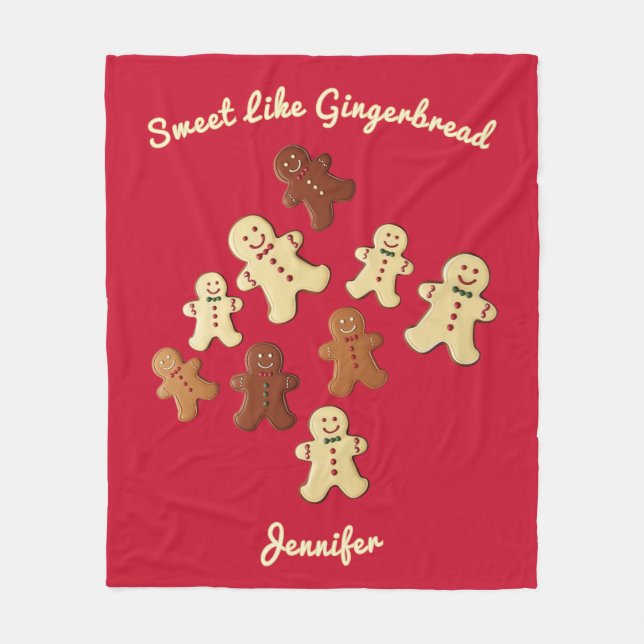 Cosy Red Gingerbread Man Christmas Fleece Blanket (Front)