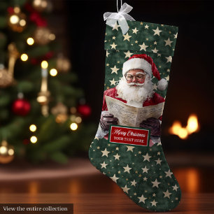 Cosy Red Green Santa Stocking with Your Name Print