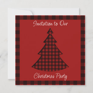 Cosy Red Plaid Pattern Christmas Tree Invitation