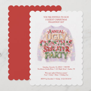 Cosy Red Retro Ugly Christmas Sweater Party TMF26 Invitation