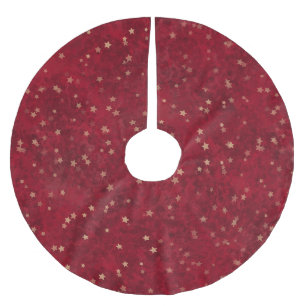 Cosy Red Traditional Festive Gold Star Pattern Brushed Polyester Tree Skirt