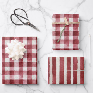 Cosy Red White Plaid Stripes Christmas Wrapping Paper Sheet