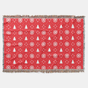 Cosy Red White Snowflakes Christmas Trees Design Throw Blanket