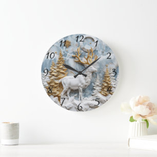 Cosy Reindeer Christmas Scene Large Clock