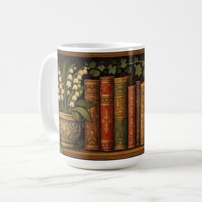 Cosy retro book shelf coffee mug (Front Left)