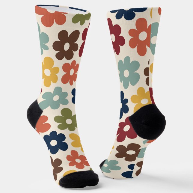 Cosy Retro Floral Pattern Socks (Angled)