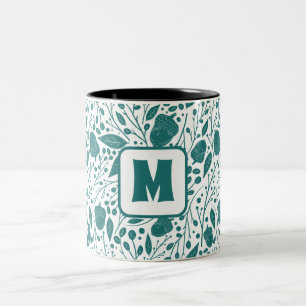 Cosy Retro Green Christmas Personalised Monogram  Two-Tone Coffee Mug