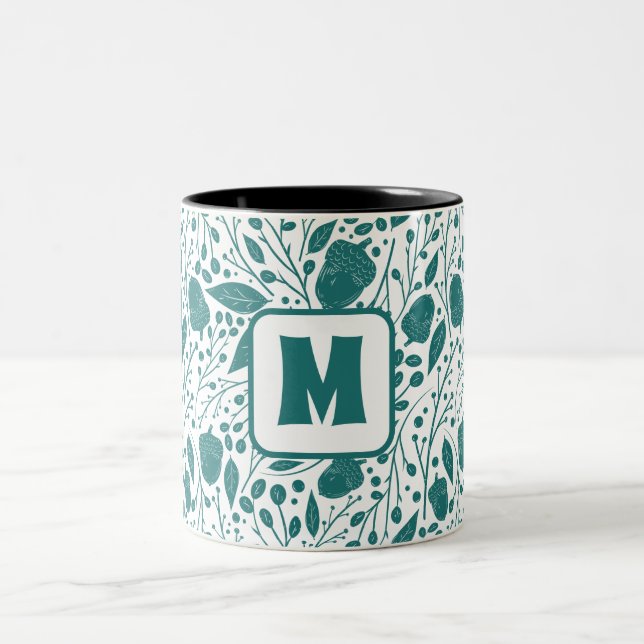Cosy Retro Green Christmas Personalised Monogram  Two-Tone Coffee Mug (Center)