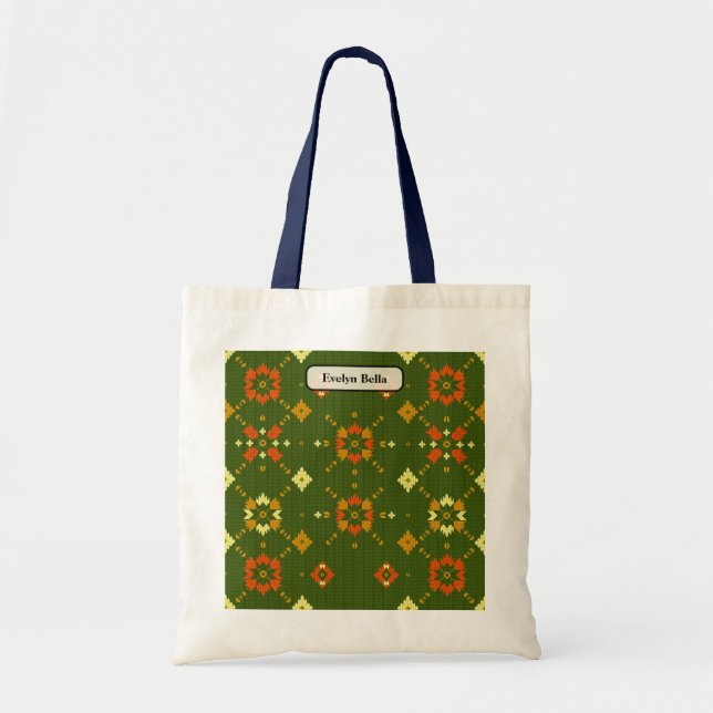 Cosy Retro Knitted Geometric Pattern Tote Bag (Front)