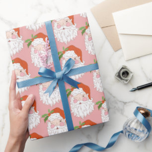 Cosy Retro Pink Santa Claus Christmas Wrapping Paper