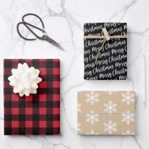 Cosy Rich Red Buffalo Plaid Merry Christmas Wrapping Paper Sheet