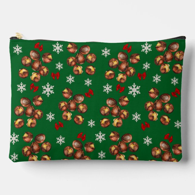 Cosy Roasted Chestnuts  And Snowflakes Winter Accessory Pouch (Front)