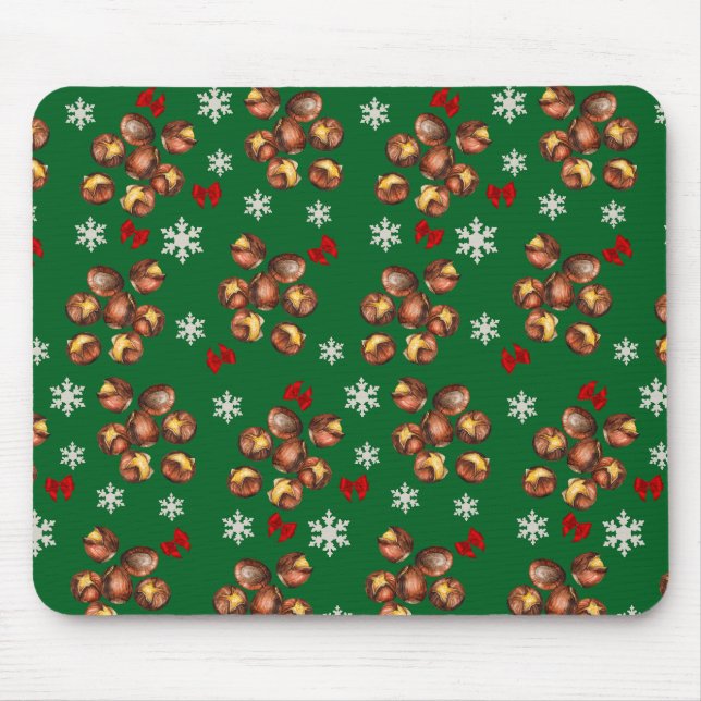 Cosy Roasted Chestnuts  And Snowflakes Winter Mouse Mat (Front)