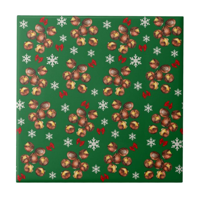 Cosy Roasted Chestnuts  And Snowflakes Winter Tile (Front)