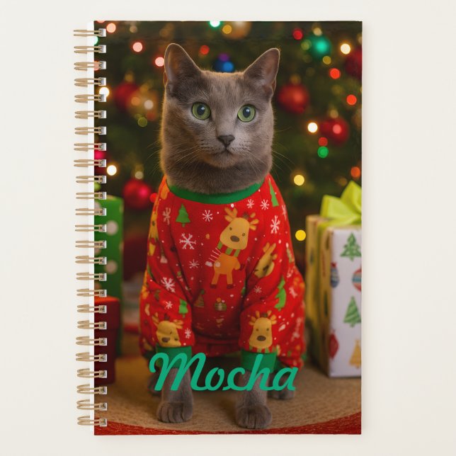 Cosy Russian Blue Cat Christmas Personalised  Planner (Front)