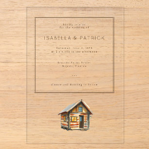 Cosy Rustic Cabin Illustration Acrylic Invitations