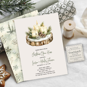 Cosy Rustic Candle Christmas Open House Party Invitation